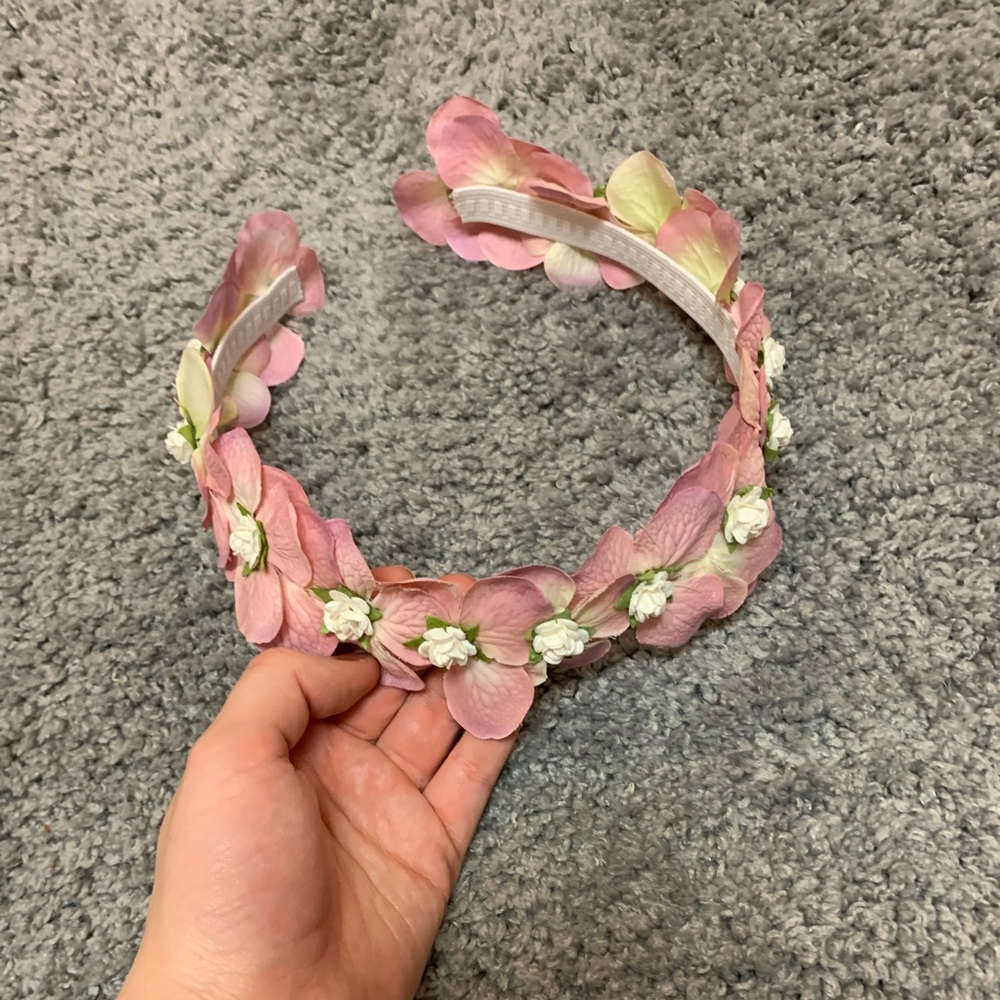 Pink and white floral crown, lined